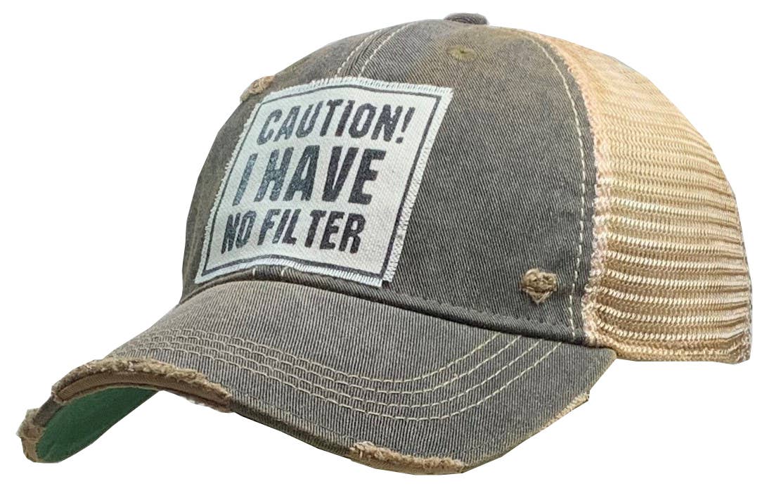 Vintage Life - Caution! I Have No Filter Black Distressed Trucker Hat ...